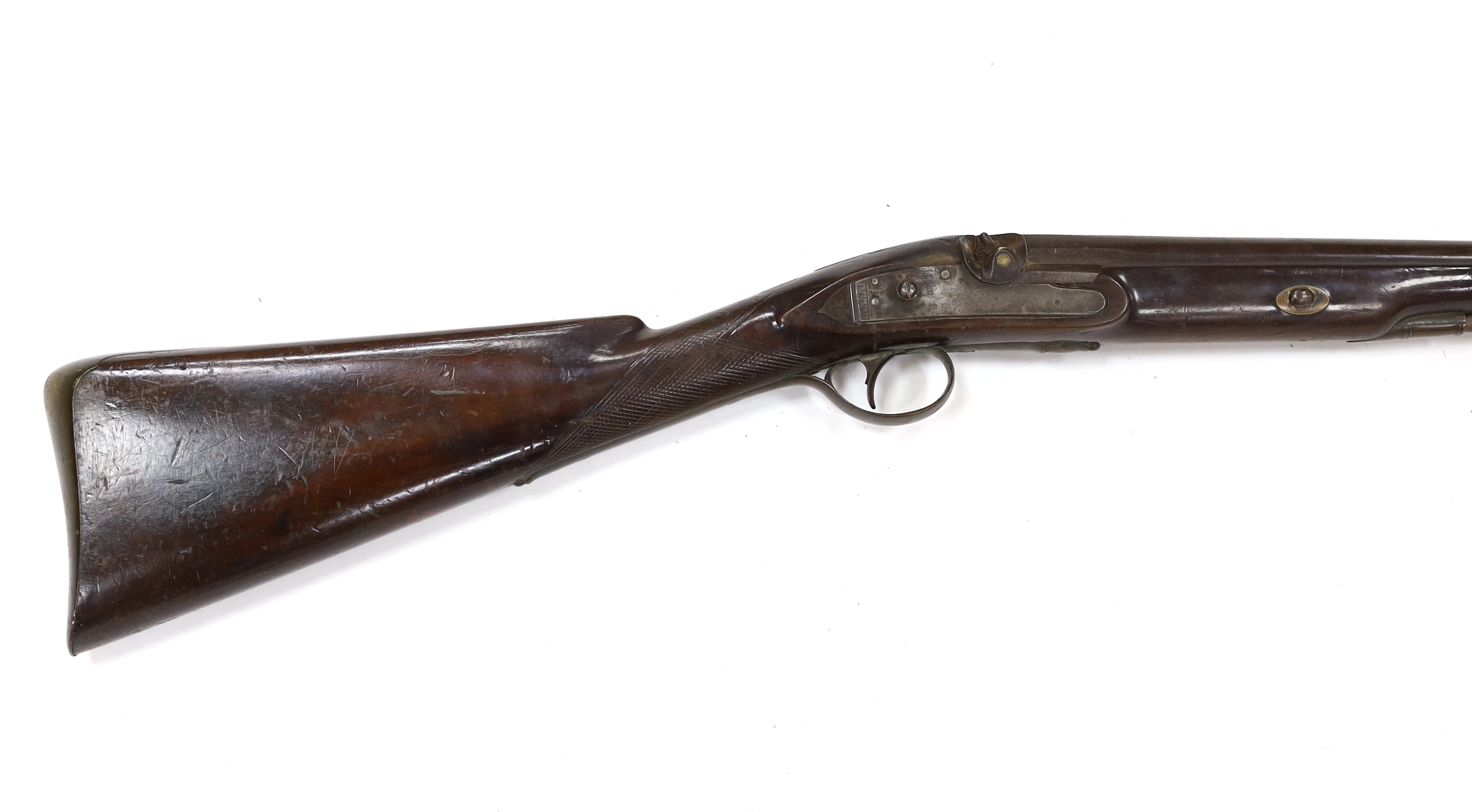 A mid 19th century percussion sporting gun, engraved J.J. Leonard, barrel 81.5cm
